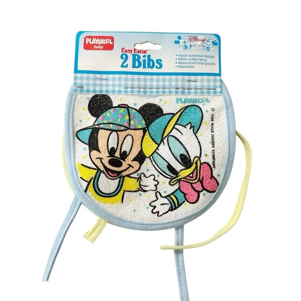 Vintage 1986 Playschool Baby Disney Mickey Easy Eatin’ Bib Set